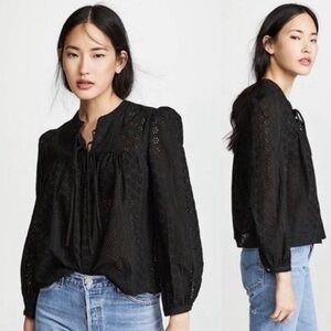 Madewell Black Eyelet Tie Neck Long Sleeve Blouse Top | Size XXL NWOT
